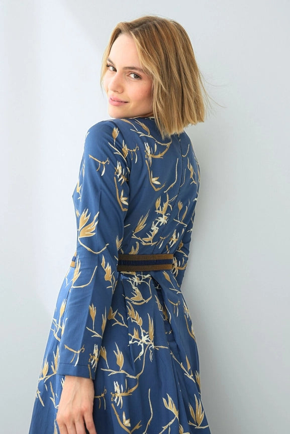 Dress with Belt and Branch Print-Dress-MARIANNA DÉRI-M-Urbanheer