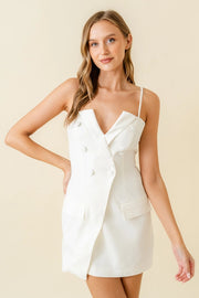 Dressy Cocktail Blazer Style Strap Mini Dress-Dress-Fore Collection-S-Off-White-Urbanheer