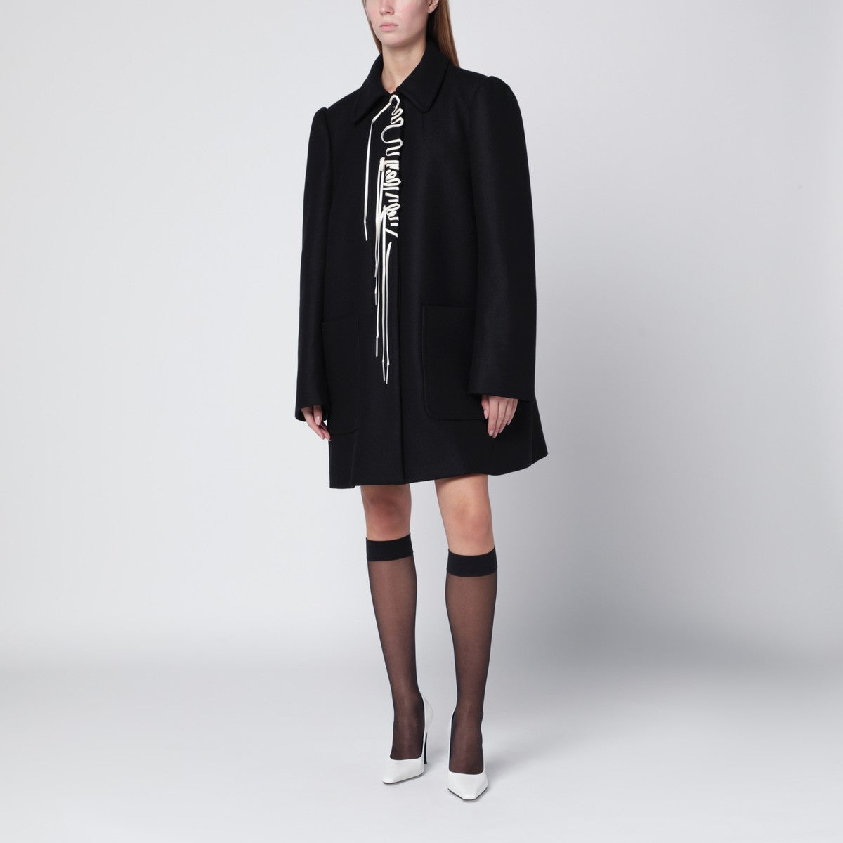 Dries Van Noten Black coat with embroidery detail