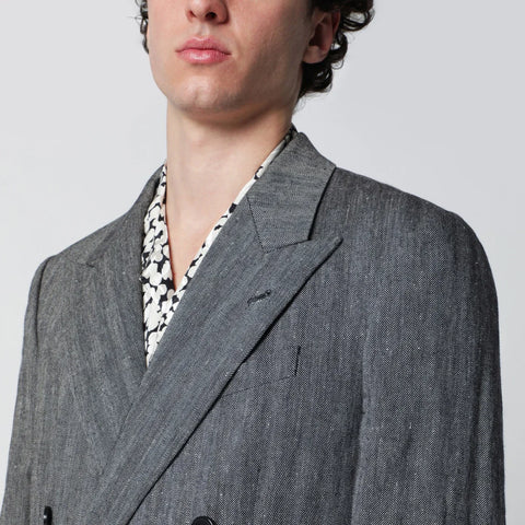 Dries Van Noten Black herringbone double-breasted jacket