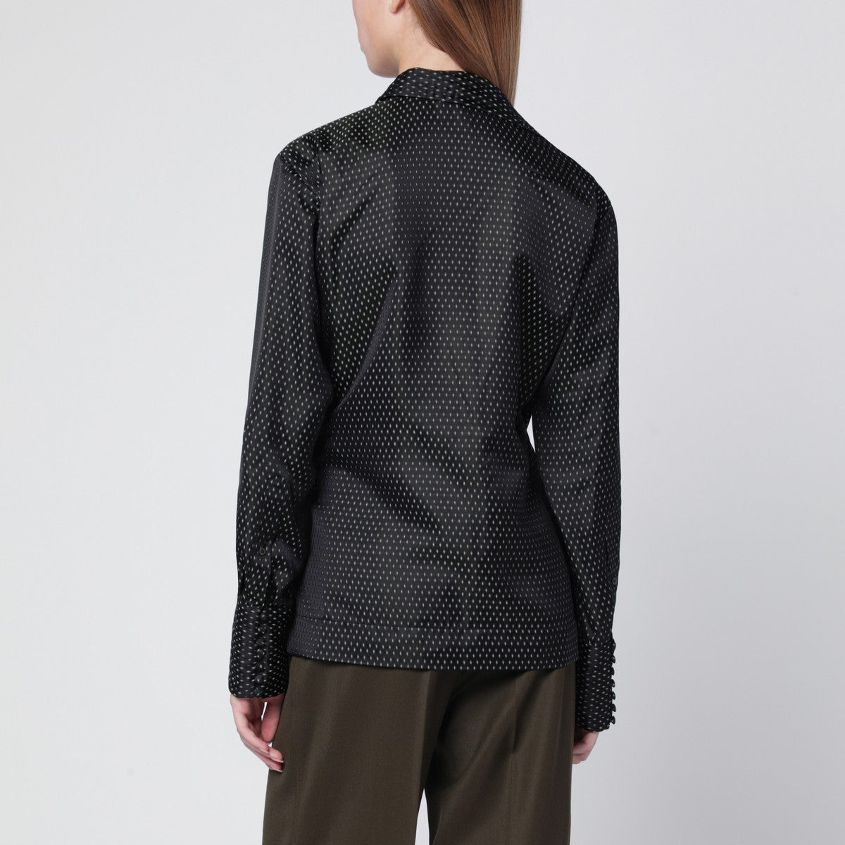 Dries Van Noten Black wrap shirt with jacquard texture