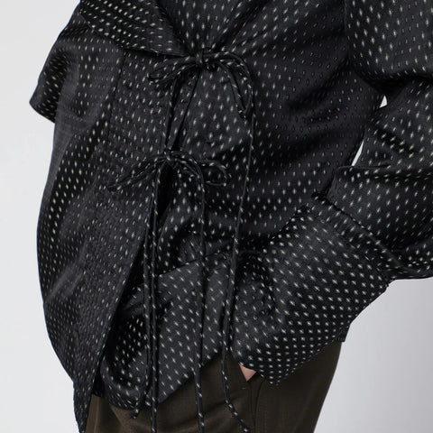 Dries Van Noten Black wrap shirt with jacquard texture