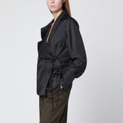 Dries Van Noten Black wrap shirt with jacquard texture