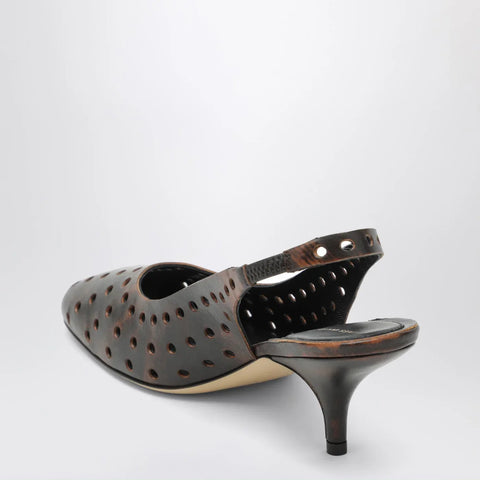 Dries Van Noten Brown aged leather perforated slingback shoes