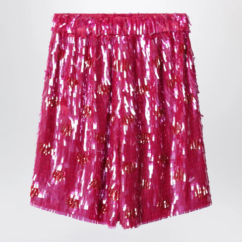Dries Van Noten Fuchsia silk bermuda shorts with sequins