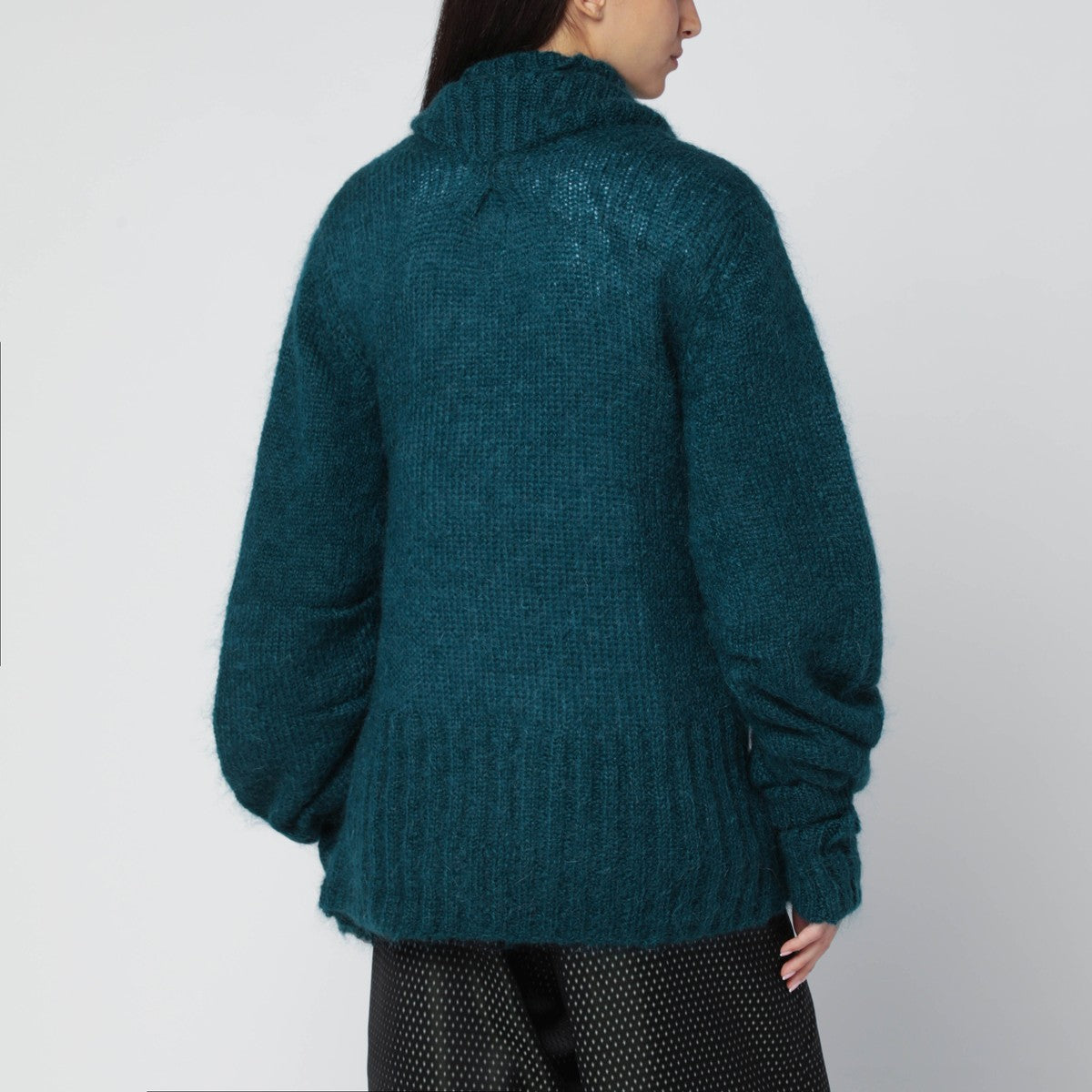 Dries Van Noten Oversized petroleum green mohair-blend sweater