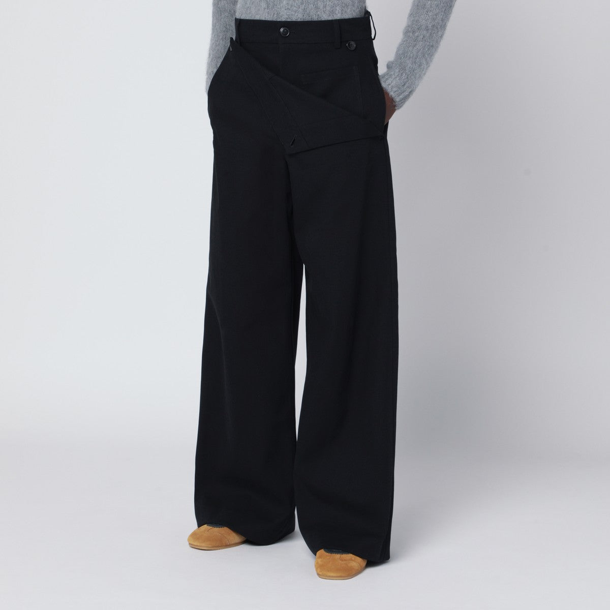 Dries Van Noten Wide black cotton trousers