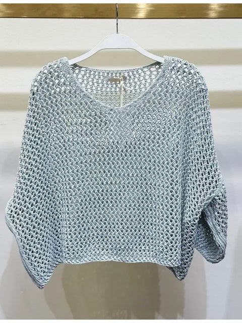 Drop Shoulder Crochet V-Neck Tunic Aqua Blue-Tunic-MILIO MILANO-One Size-Aqua Blue-Urbanheer