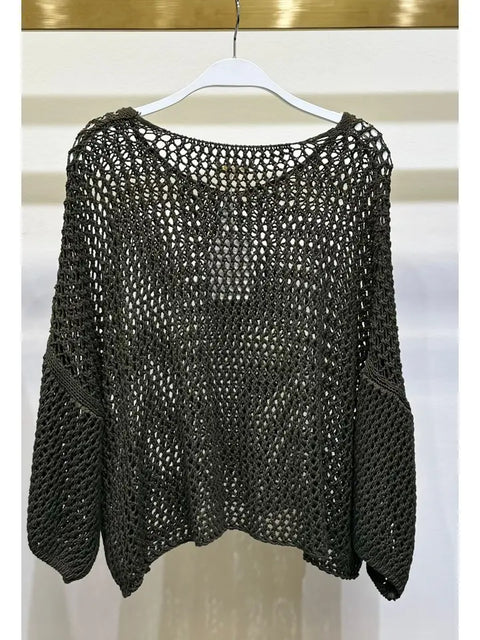 Drop Shoulder Crochet V-Neck Tunic Army Green-Tunic-MILIO MILANO-One Size-Army Green-Urbanheer