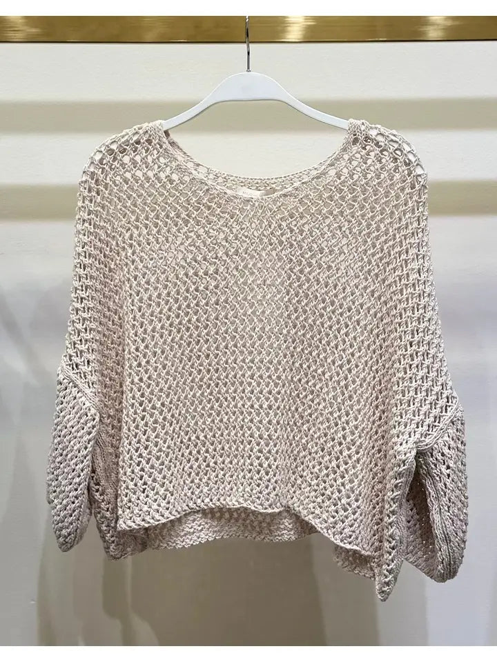 Drop Shoulder Crochet V-Neck Tunic Beige-Tunic-MILIO MILANO-One Size-Beige-Urbanheer