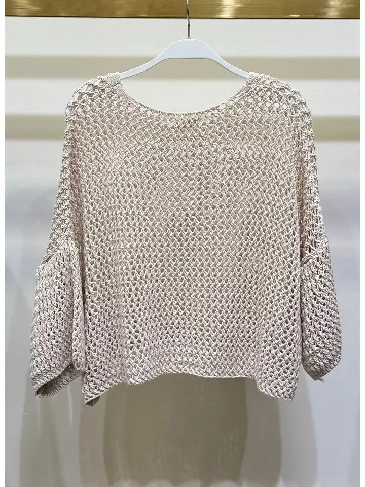 Drop Shoulder Crochet V-Neck Tunic Beige-Tunic-MILIO MILANO-One Size-Beige-Urbanheer