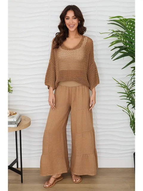 Drop Shoulder Crochet V-Neck Tunic Camel-Tunic-MILIO MILANO-One Size-Camel-Urbanheer
