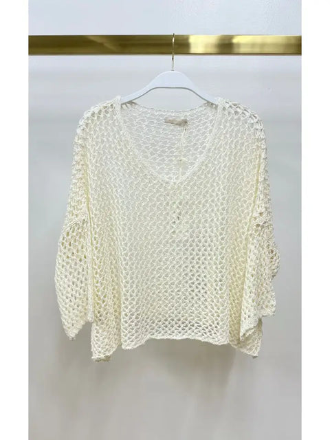 Drop Shoulder Crochet V-Neck Tunic Cream-Tunic-MILIO MILANO-One Size-Cream-Urbanheer