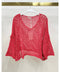 Drop Shoulder Crochet V-Neck Tunic Red Flame-Tunic-MILIO MILANO-One Size-Red Flame-Urbanheer