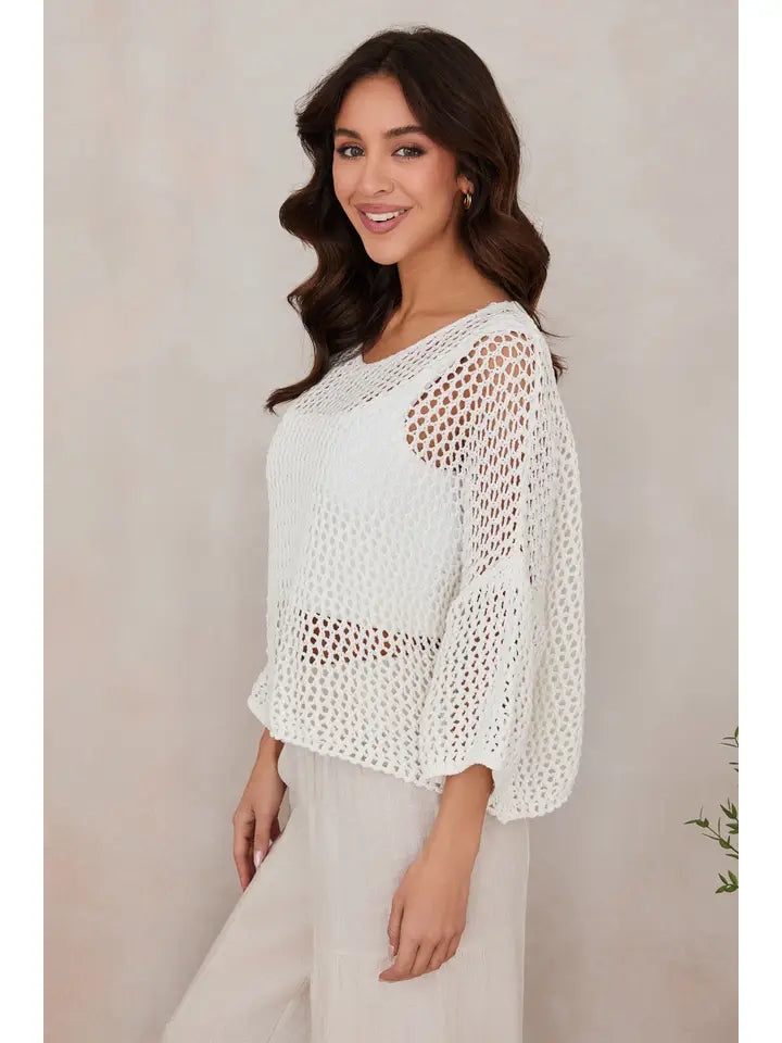 Drop Shoulder Crochet V-Neck Tunic White-Tunic-MILIO MILANO-One Size-White-Urbanheer
