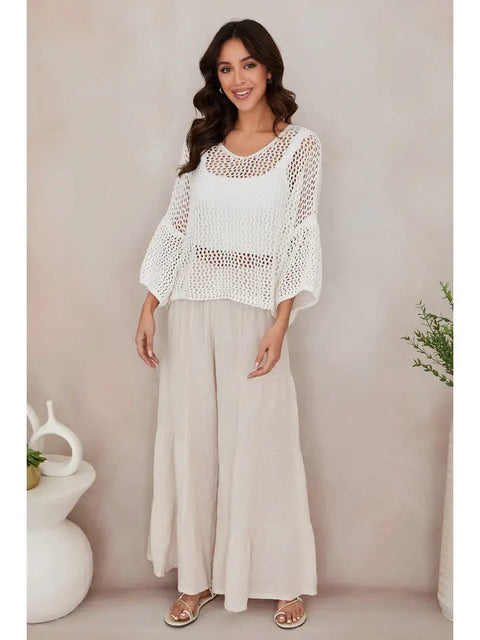 Drop Shoulder Crochet V-Neck Tunic White-Tunic-MILIO MILANO-One Size-White-Urbanheer