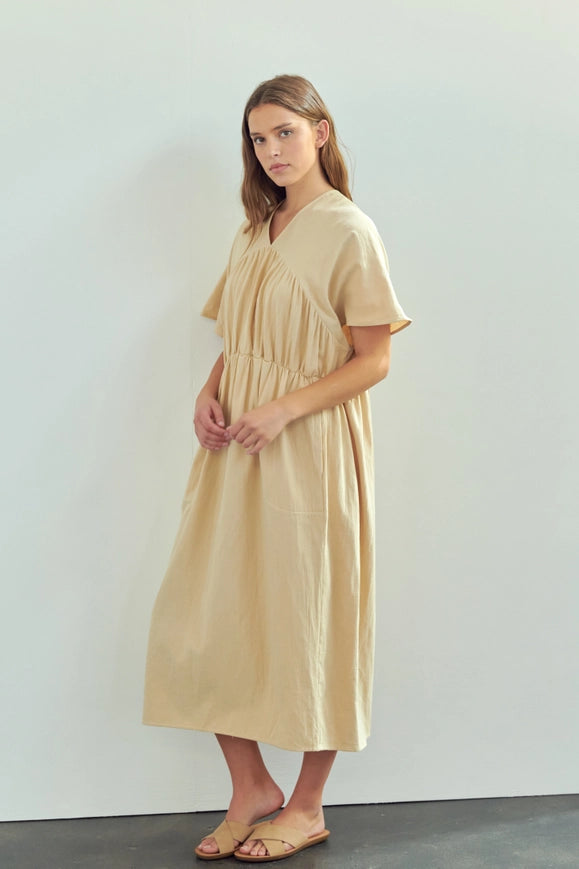 Drop Sleeve Loose Fit Midi Dress-Dress-amente-S/M-Sand-Urbanheer