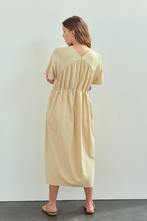 Drop Sleeve Loose Fit Midi Dress-Dress-amente-S/M-Sand-Urbanheer