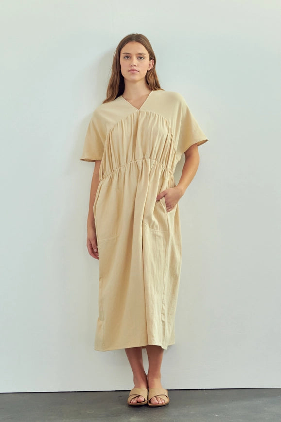 Drop Sleeve Loose Fit Midi Dress-Dress-amente-S/M-Sand-Urbanheer