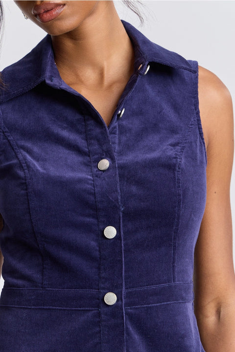 Drop-Waist Stretch Corduroy Mini Dress
