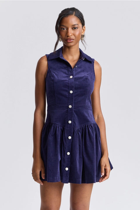 Drop-Waist Stretch Corduroy Mini Dress