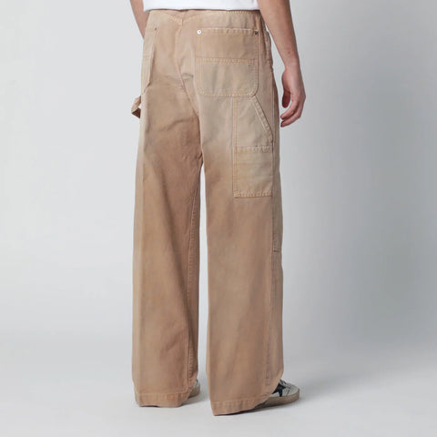 Dsquared2 Vintage-effect beige baggy carpenter jeans