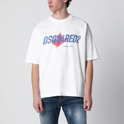 Dsquared2 White loose-fit T-shirt with logo print