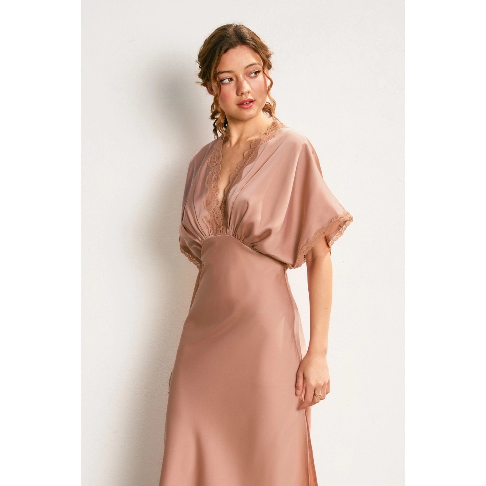 Dull Satin Lace Blouson Maxi Dress