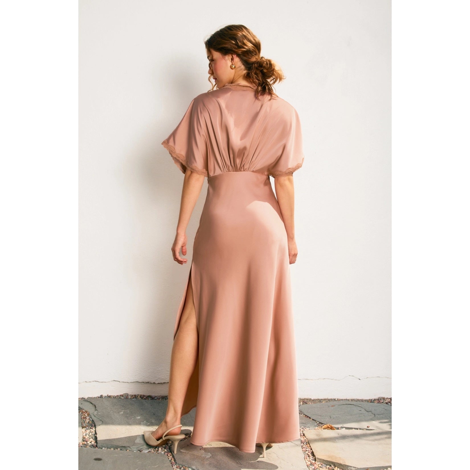 Dull Satin Lace Blouson Maxi Dress