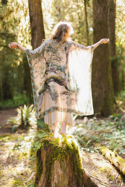Earth And Sky Bohemian Bamboo Kimono With Tree Print-Kimono-Market of Stars-length 92cm width 110cm.-Urbanheer