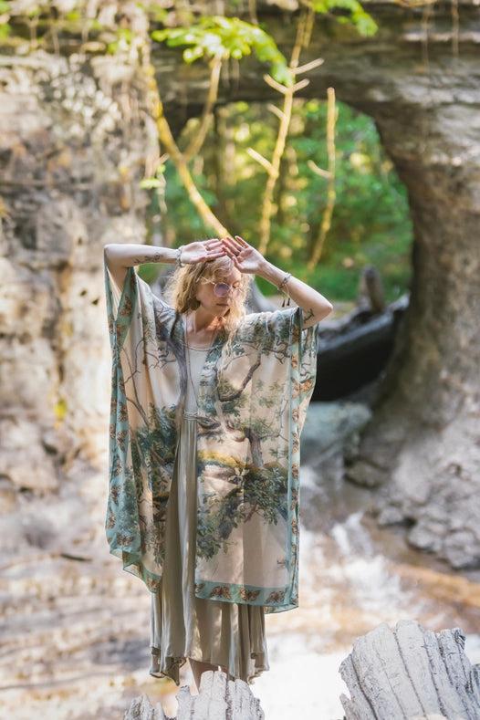 Earth And Sky Bohemian Bamboo Kimono With Tree Print-Kimono-Market of Stars-length 92cm width 110cm.-Urbanheer