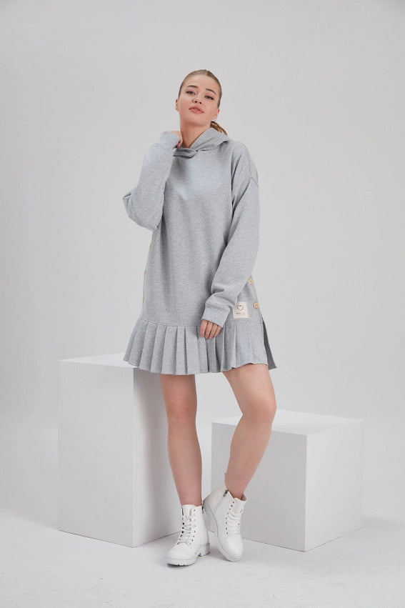 Eco Tiered Fleece Dress - Light Grey-Dress-NOACODE-I-Light Grey-Urbanheer