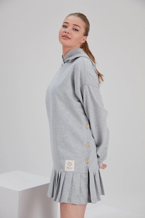 Eco Tiered Fleece Dress - Light Grey-Dress-NOACODE-I-Light Grey-Urbanheer