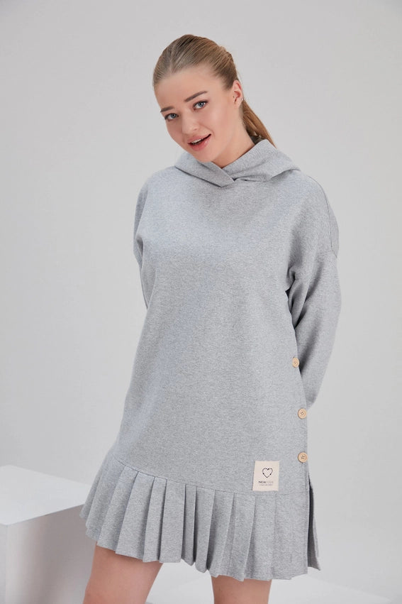 Eco Tiered Fleece Dress - Light Grey-Dress-NOACODE-I-Light Grey-Urbanheer