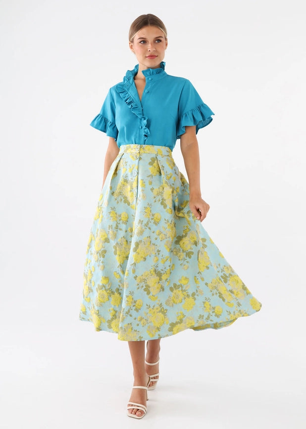 Eden Skirt Rose Garden Jacquard-Skirt-Abbey Glass-XS-Blue-Urbanheer