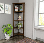 Edenton 4-Shelf Tall Wood Corner Bookcase with Open Bookshelves, Walnut