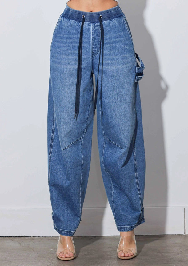 Elastic Waist Barrel Baggy Jeans-Jeans-Vibrant M.i.U-S-Medium Stone-Urbanheer