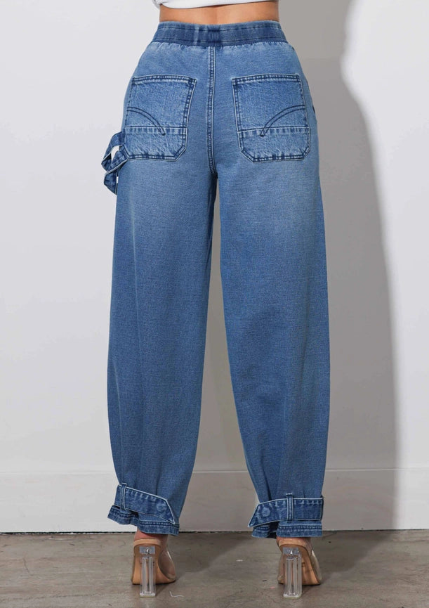Elastic Waist Barrel Baggy Jeans-Jeans-Vibrant M.i.U-S-Medium Stone-Urbanheer