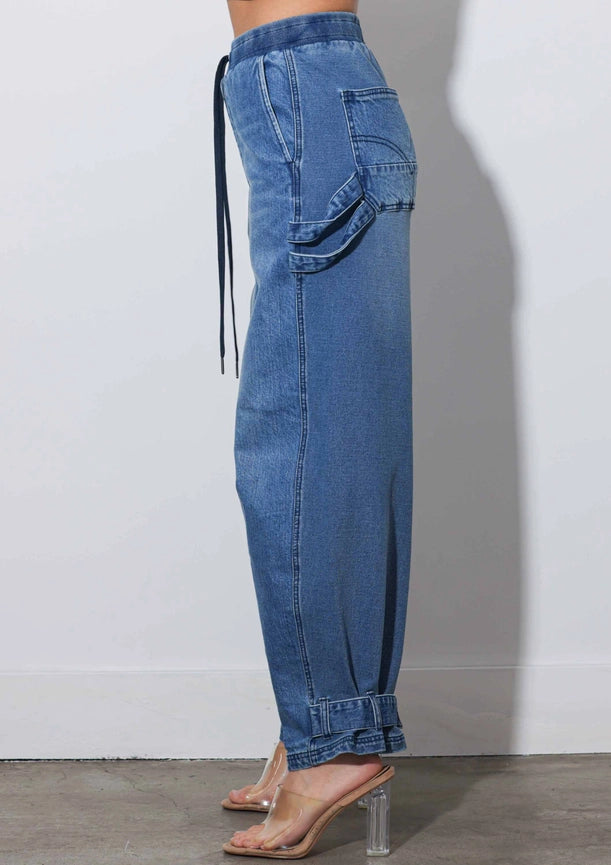 Elastic Waist Barrel Baggy Jeans-Jeans-Vibrant M.i.U-S-Medium Stone-Urbanheer