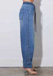 Elastic Waist Barrel Baggy Jeans-Jeans-Vibrant M.i.U-S-Medium Stone-Urbanheer