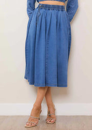 Elastic Waist Full Skirt-Skirt-Vibrant M.i.U-S-Medium Stone-Urbanheer