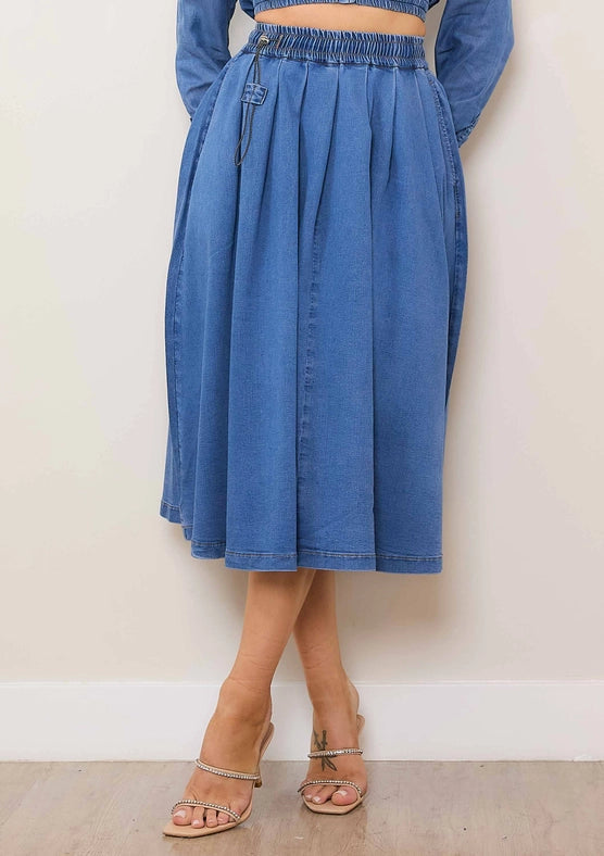 Elastic Waist Full Skirt-Skirt-Vibrant M.i.U-S-Medium Stone-Urbanheer