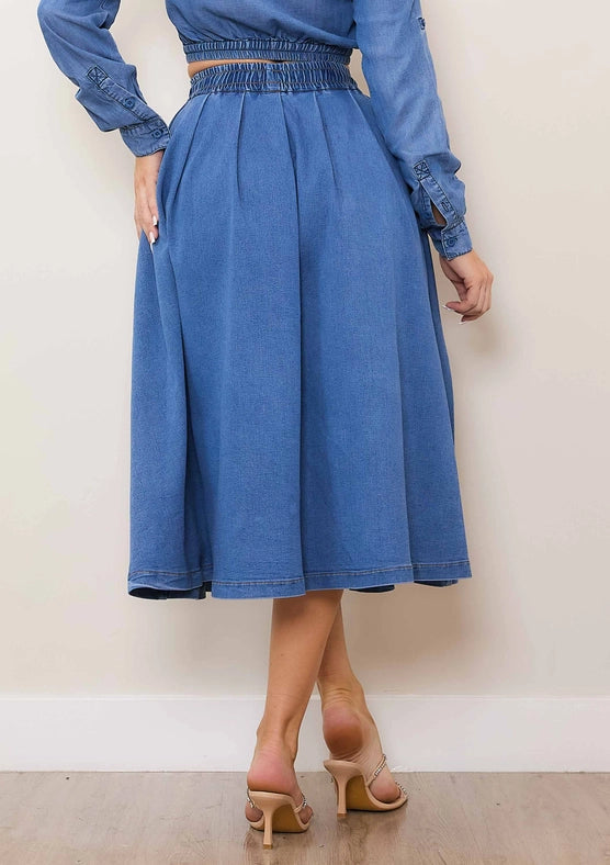 Elastic Waist Full Skirt-Skirt-Vibrant M.i.U-S-Medium Stone-Urbanheer