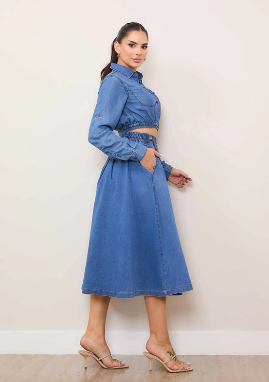 Elastic Waist Full Skirt-Skirt-Vibrant M.i.U-S-Medium Stone-Urbanheer