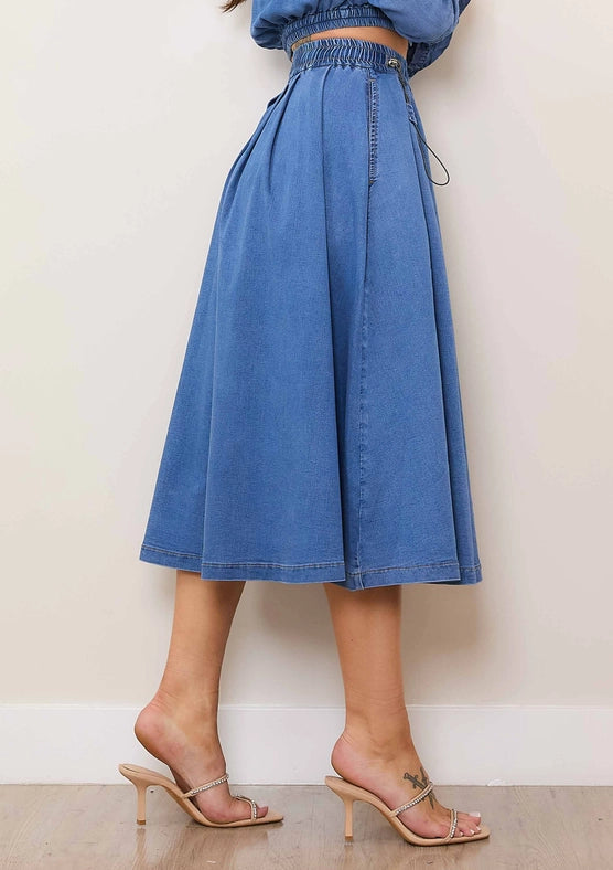 Elastic Waist Full Skirt-Skirt-Vibrant M.i.U-S-Medium Stone-Urbanheer