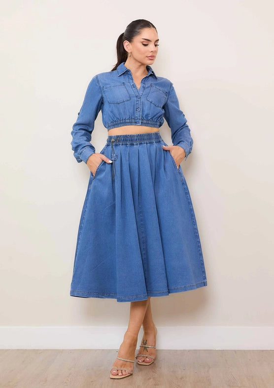 Elastic Waist Full Skirt-Skirt-Vibrant M.i.U-S-Medium Stone-Urbanheer