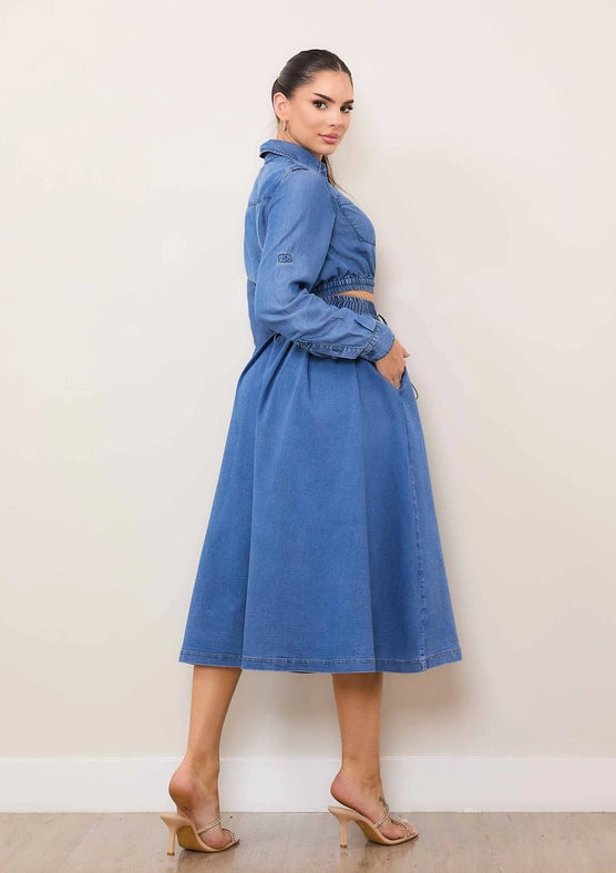 Elastic Waist Full Skirt-Skirt-Vibrant M.i.U-S-Medium Stone-Urbanheer