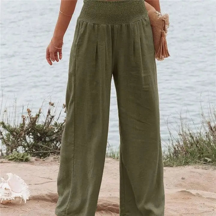 Elastic Waist Solid Color Casual Pants-Pants-OceanusSwim-S-ARMY GREEN-Urbanheer