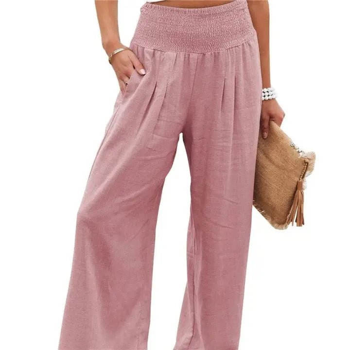 Elastic Waist Solid Color Casual Pants-Pants-OceanusSwim-S-BABY PINK-Urbanheer