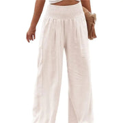 Elastic Waist Solid Color Casual Pants-Pants-OceanusSwim-S-Beige White-Urbanheer